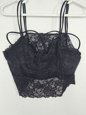 Sexy Black Lace Strappy Bralette Crop Top Boho Festival Style Small 🔥